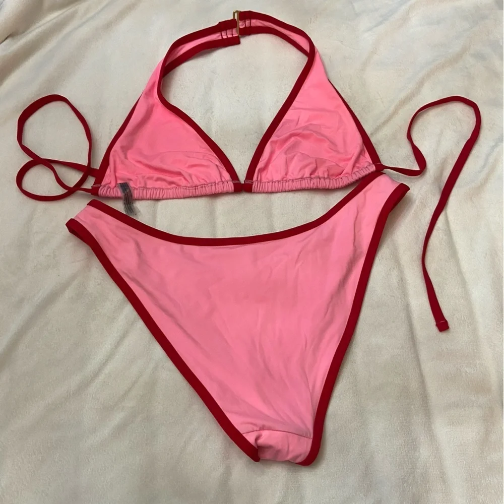 New! Frankie’s Bikinis x PINK Pink and Red halter Bikini 3989
